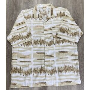 South Pole Mens size XL Short Sleeve Button-Down Shirt Shockwave Print Tan White